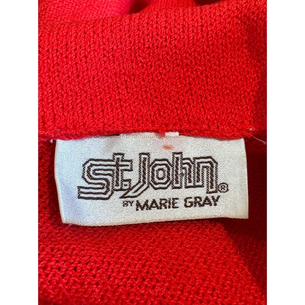 Vintage 80's St. John Red Santana Knit Collared Long Sleeve Dress Sz 10 - Picture 7 of 8